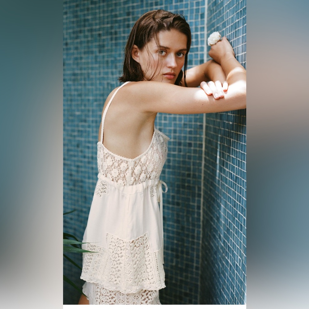 ZARA oyster white strappy lace top size medium - Picture 2 of 9